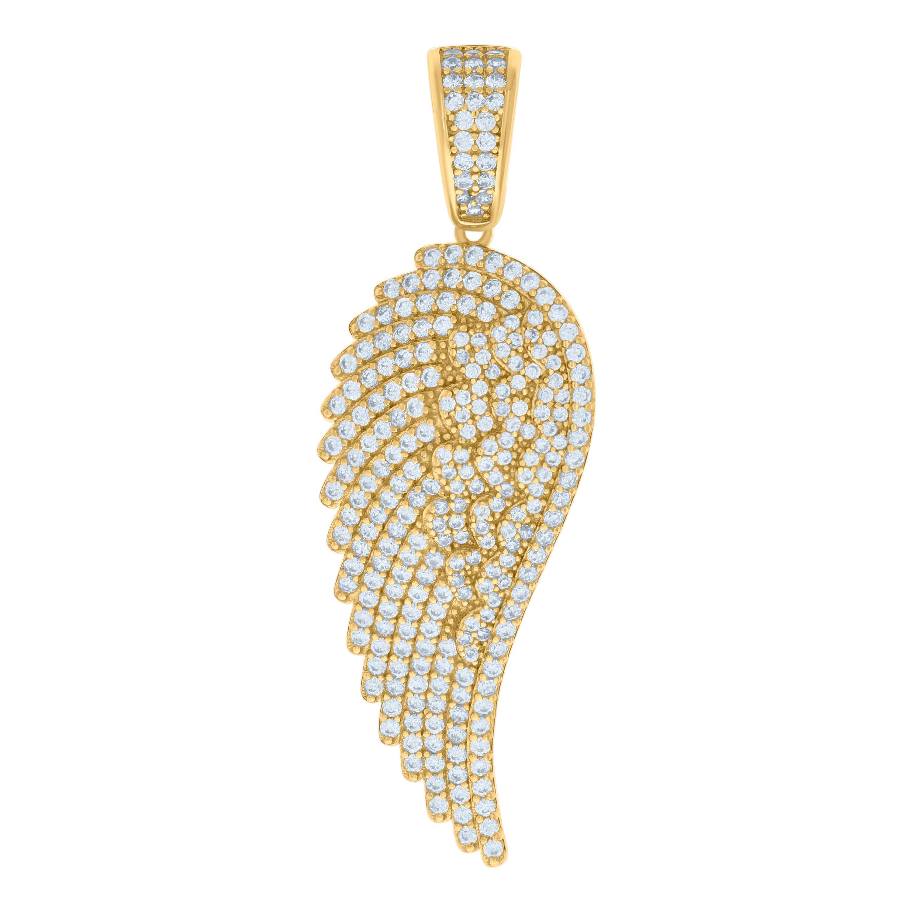 925 Sterling Silver Yellow-tone Mens Cubic-Zirconia Angel Wing Angle Charm Pendant