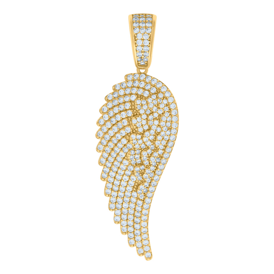 925 Sterling Silver Yellow-tone Mens Cubic-Zirconia Angel Wing Angle Charm Pendant