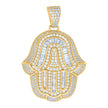 925 Sterling Silver Yellow-tone Mens Baguette Round Cubic-Zirconia Hamsa Symbol Religious Pendant
