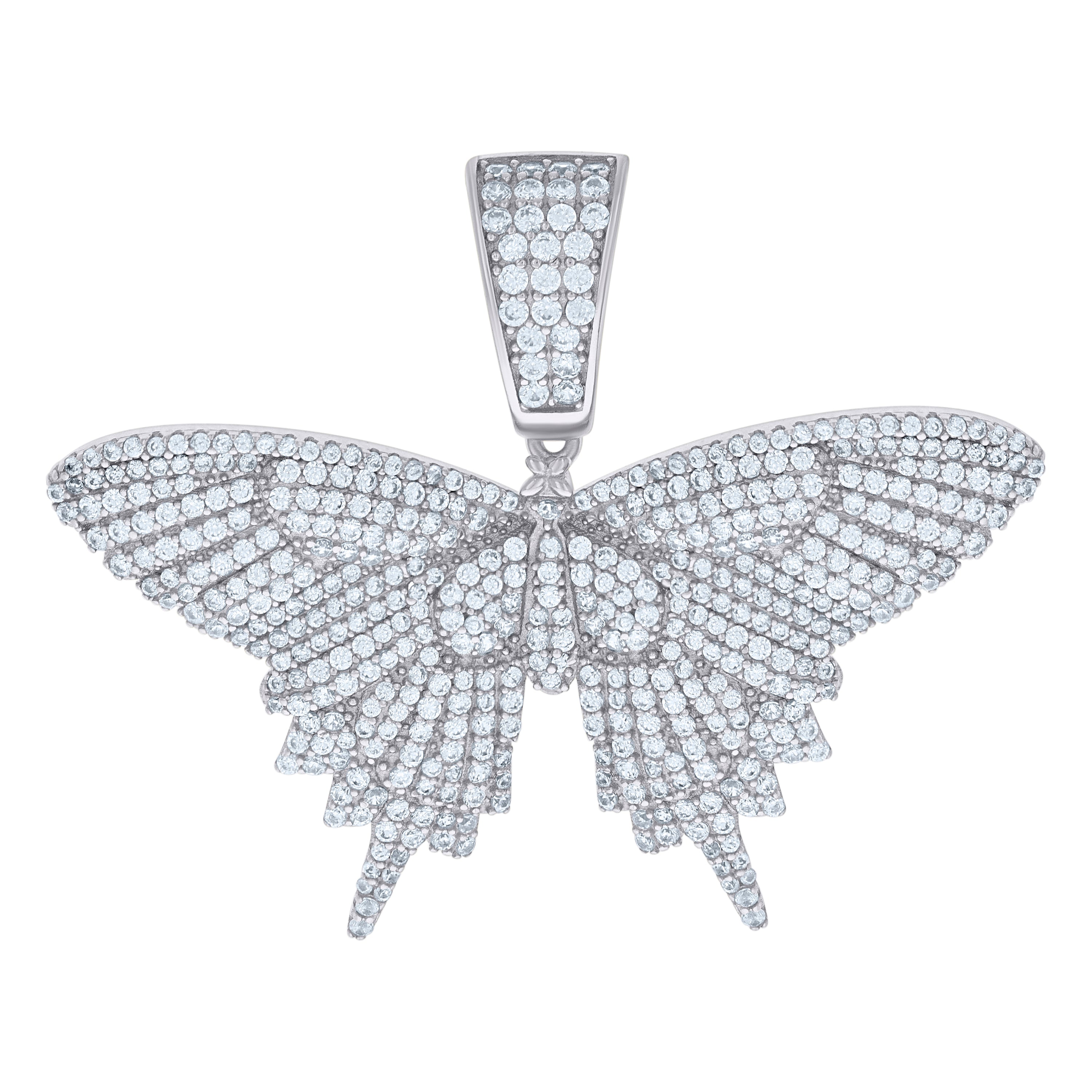 925 Sterling Silver Mens Cubic-Zirconia Butterfly Fashion Charm Pendant