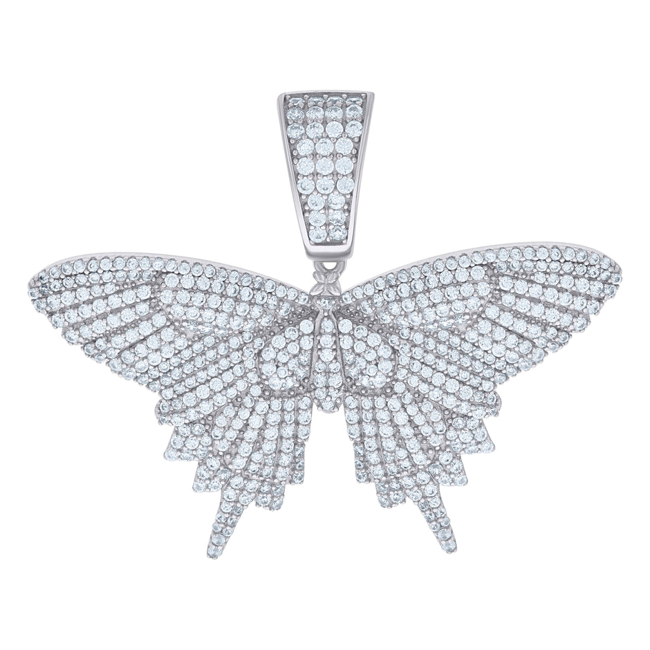 925 Sterling Silver Mens Cubic-Zirconia Butterfly Fashion Charm Pendant