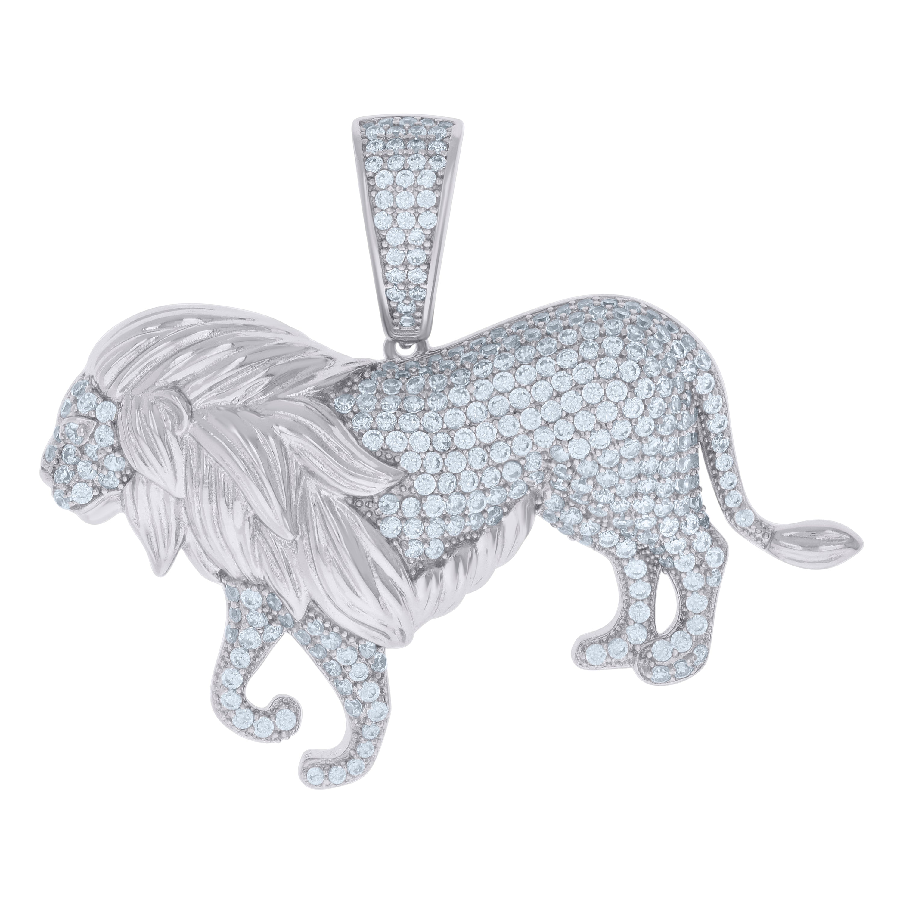 925 Sterling Silver Mens Cubic-Zirconia Lion Animal Wildlife Charm Pendant