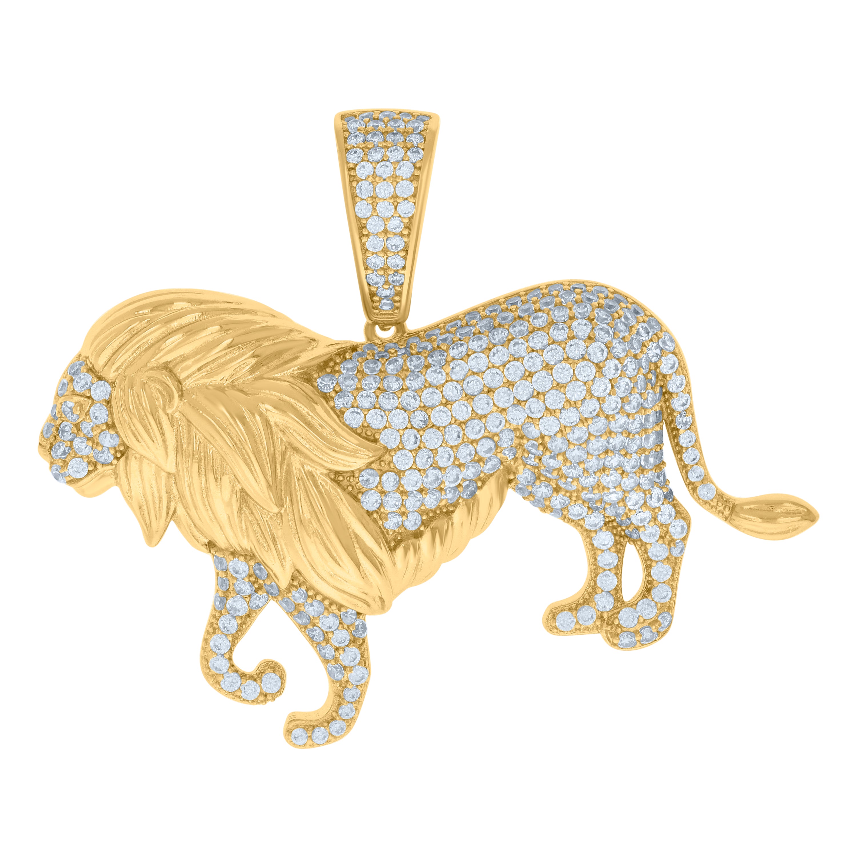 925 Sterling Silver Yellow-tone Mens Cubic-Zirconia Lion Animal Wildlife Charm Pendant