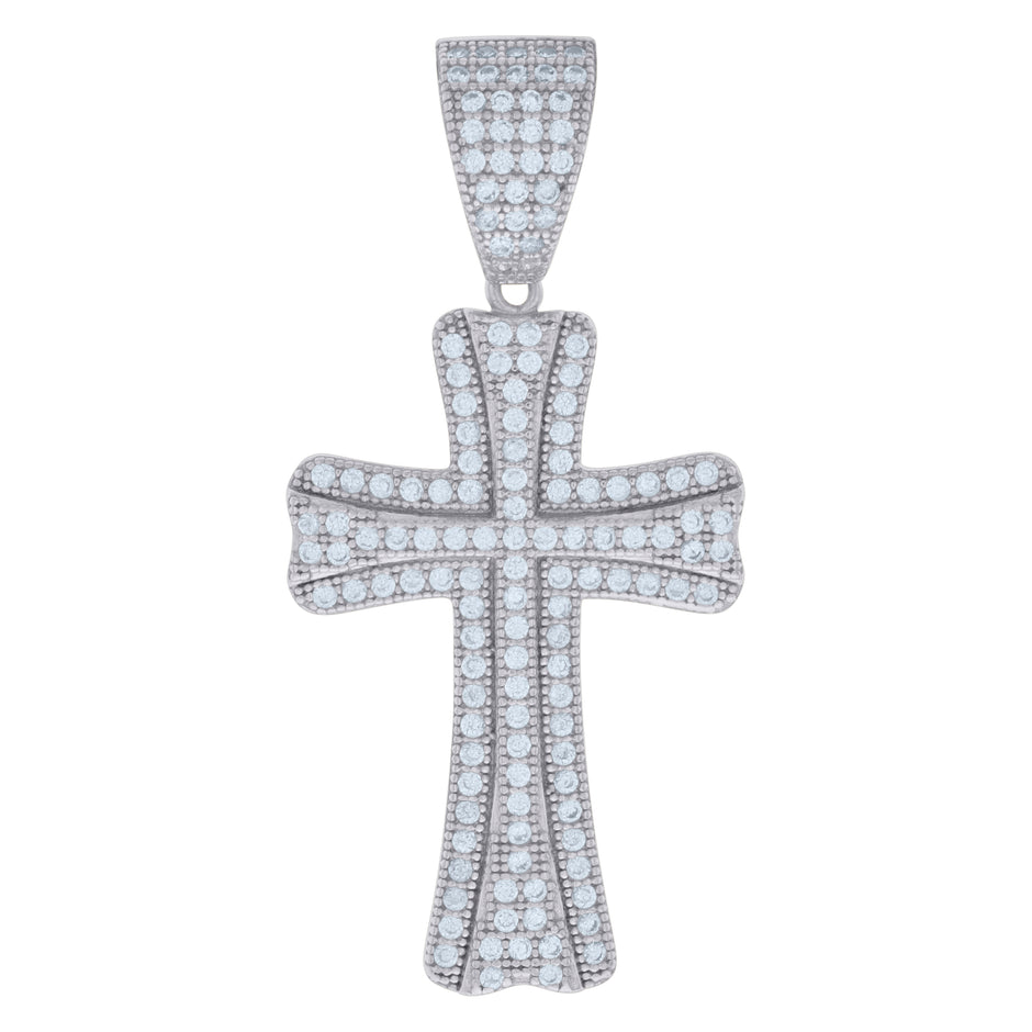 925 Sterling Silver Mens Cubic-Zirconia Cross Religious Charm Pendant