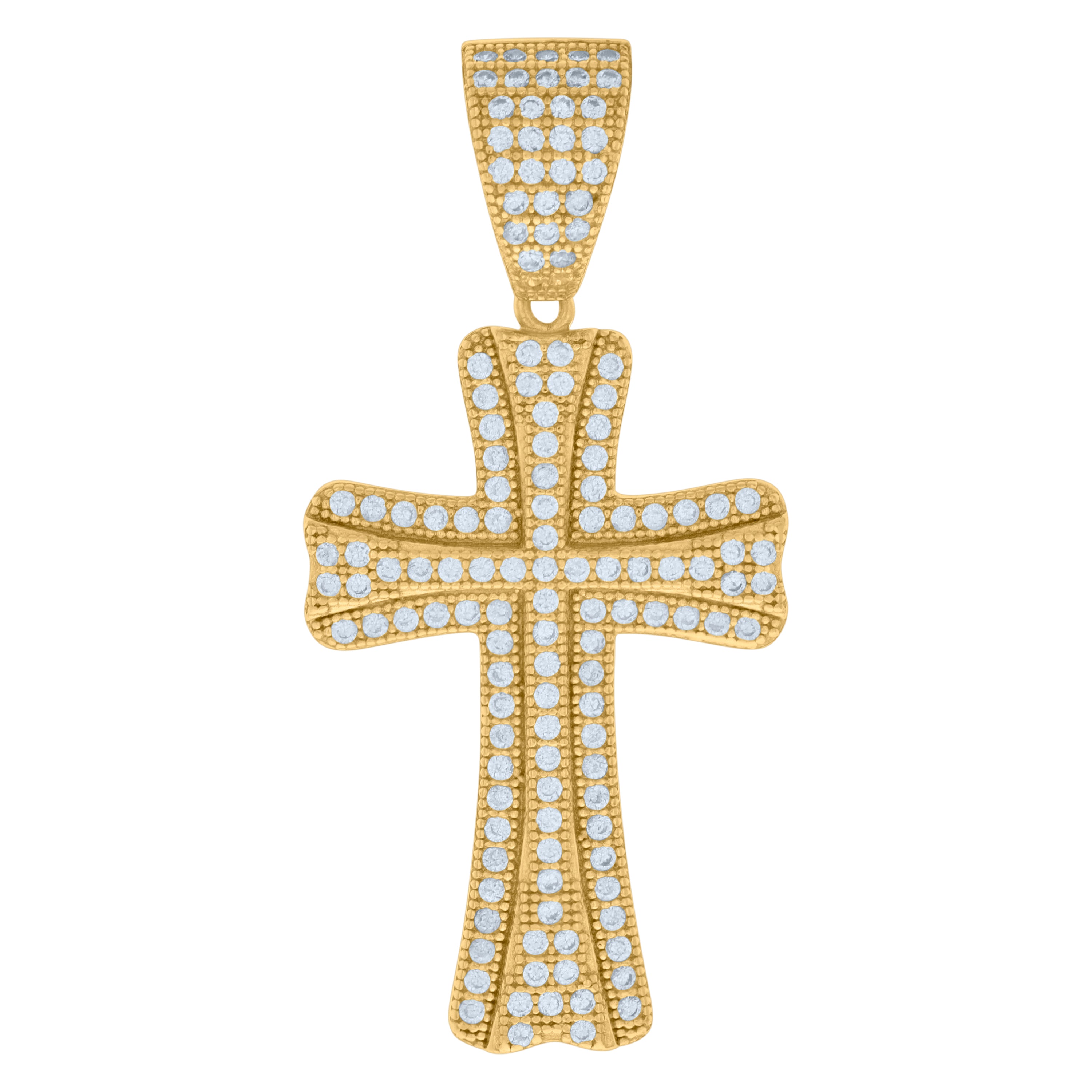 925 Sterling Silver Yellow-tone Mens Cubic-Zirconia Cross Religious Charm Pendant