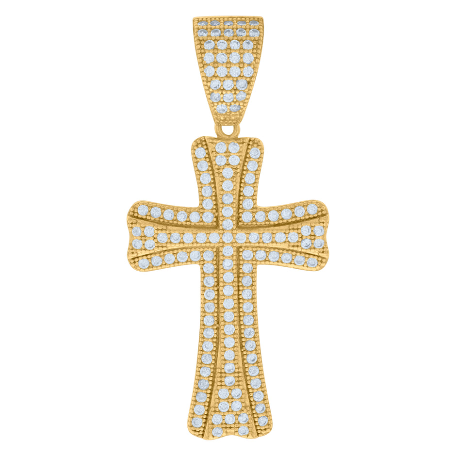 925 Sterling Silver Yellow-tone Mens Cubic-Zirconia Cross Religious Charm Pendant