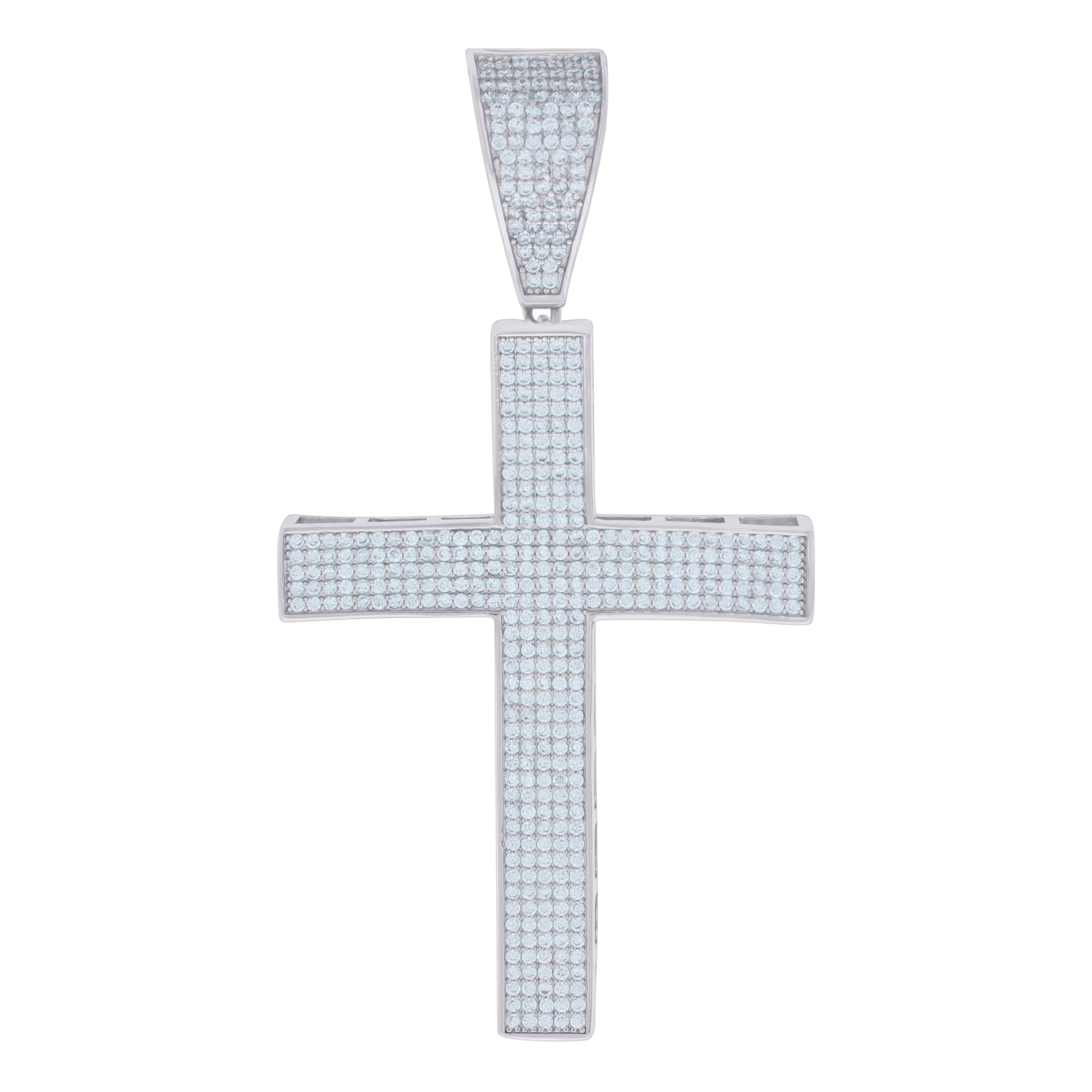 925 Sterling Silver Mens Cubic-Zirconia Cross Religious Charm Pendant