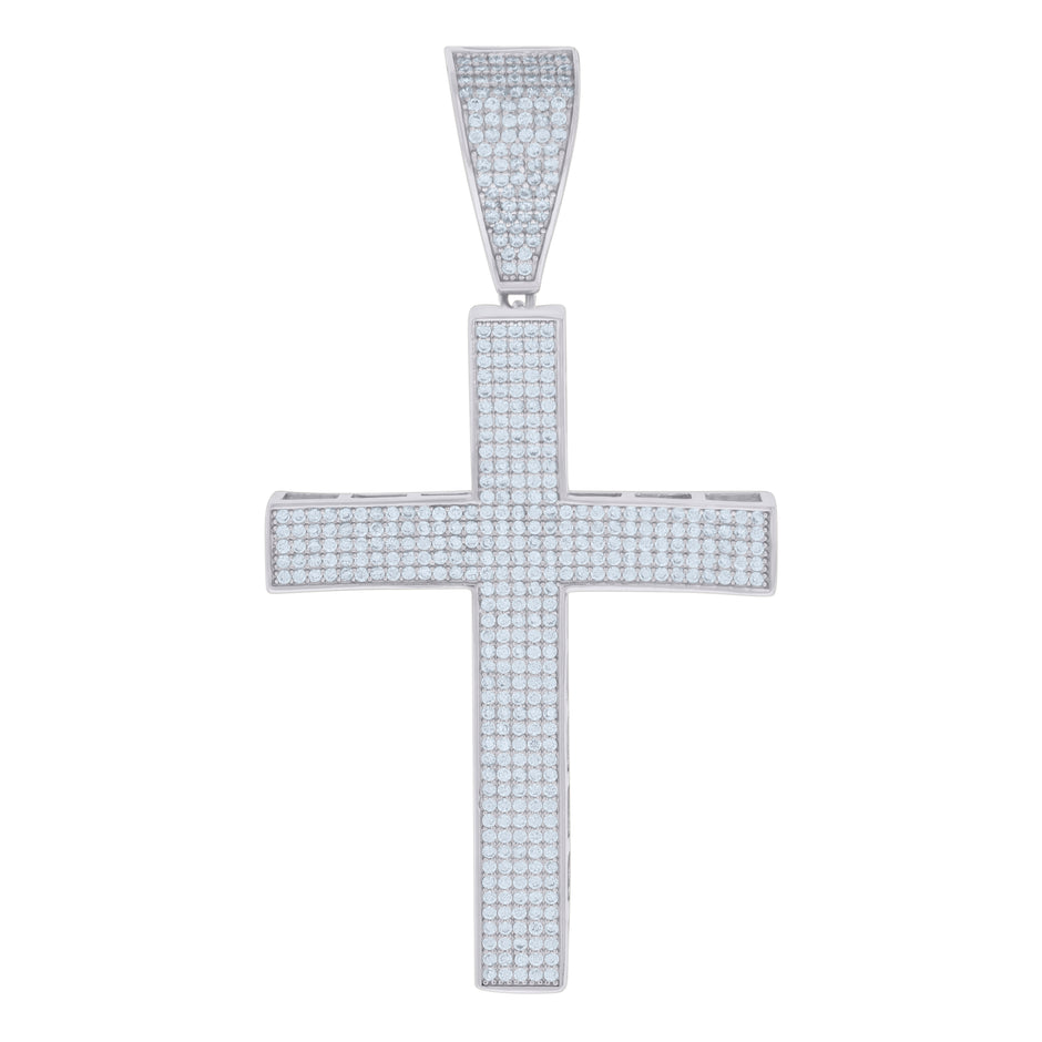925 Sterling Silver Mens Cubic-Zirconia Cross Religious Charm Pendant
