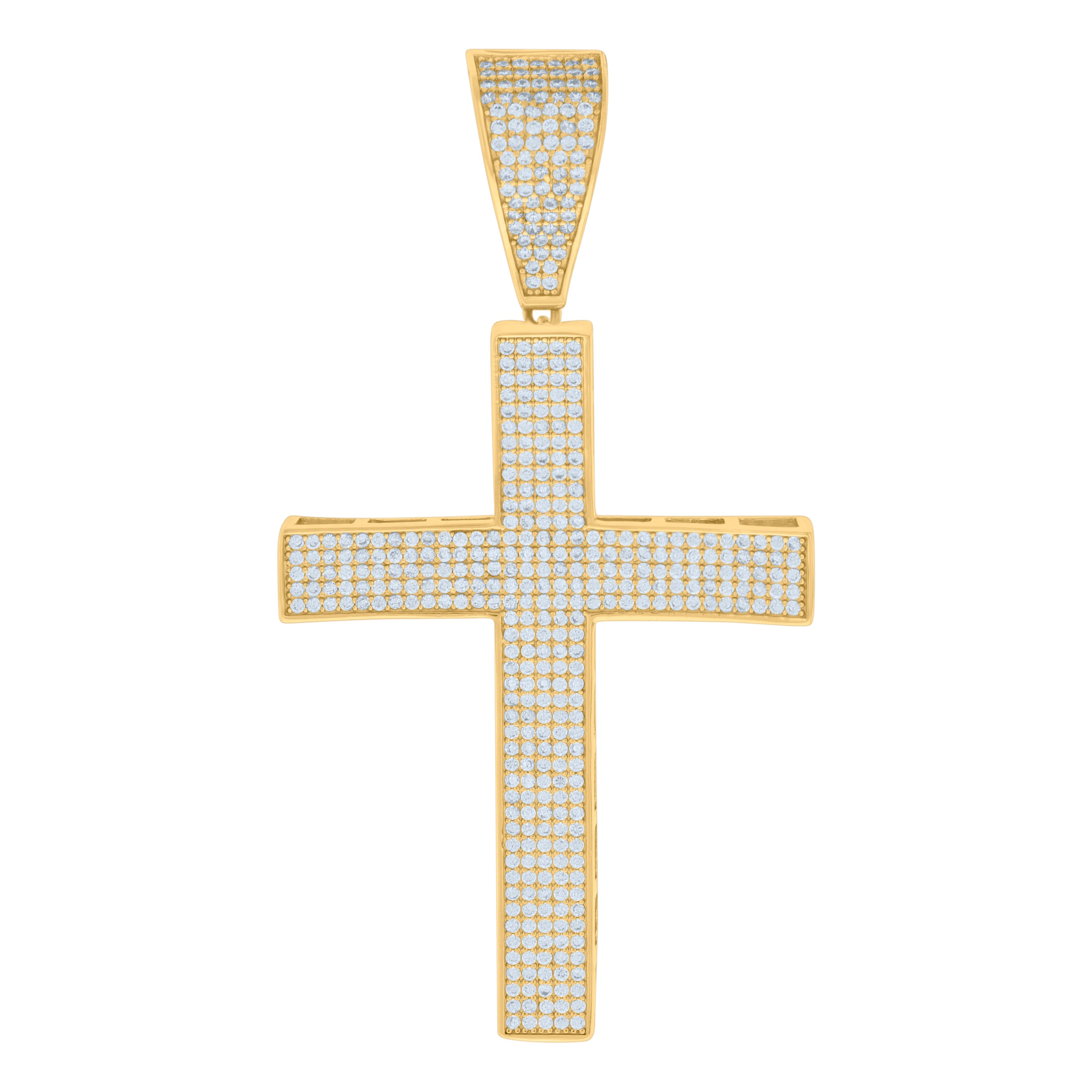 925 Sterling Silver Yellow-tone Mens Cubic-Zirconia Cross Religious Charm Pendant