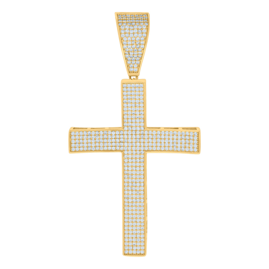 925 Sterling Silver Yellow-tone Mens Cubic-Zirconia Cross Religious Charm Pendant