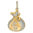925 Sterling Silver Yellow-tone Mens Cubic-Zirconia Money Bag Currency Fashion Charm Pendant