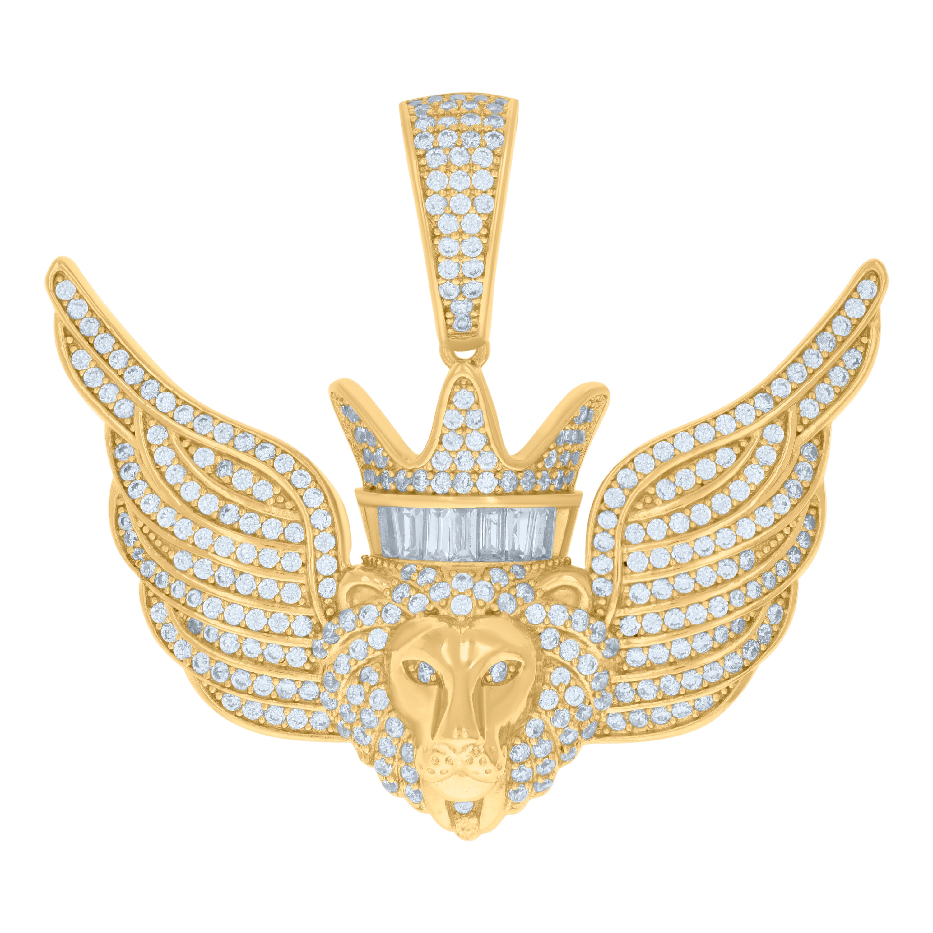 925 Sterling Silver Yellow-tone Mens Cubic-Zirconia Flying Leo/Lion Zodiac Sign/Wildlife Pendant