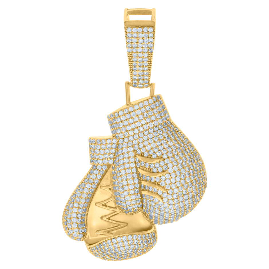 925 Sterling Silver Yellow-tone Mens Cubic-Zirconia Boxing Gloves Sports Charm Pendant