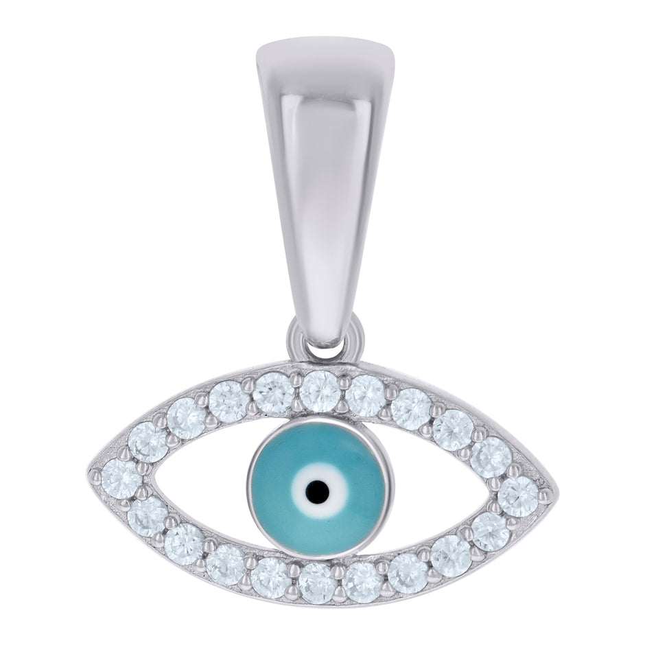 925 Sterling Silver Unisex Cubic-Zirconia Enameled Evil Eye Good Luck Charm Pendant