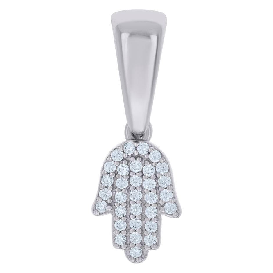 925 Sterling Silver Unisex Cubic-Zirconia Hamsa Symbol Religious Charm Pendant