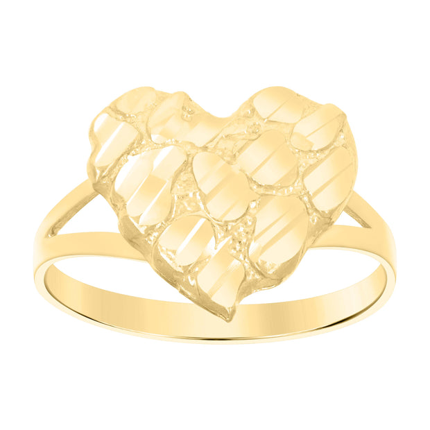 10Kt Gold Dome Puffy Heart Nugget Ring