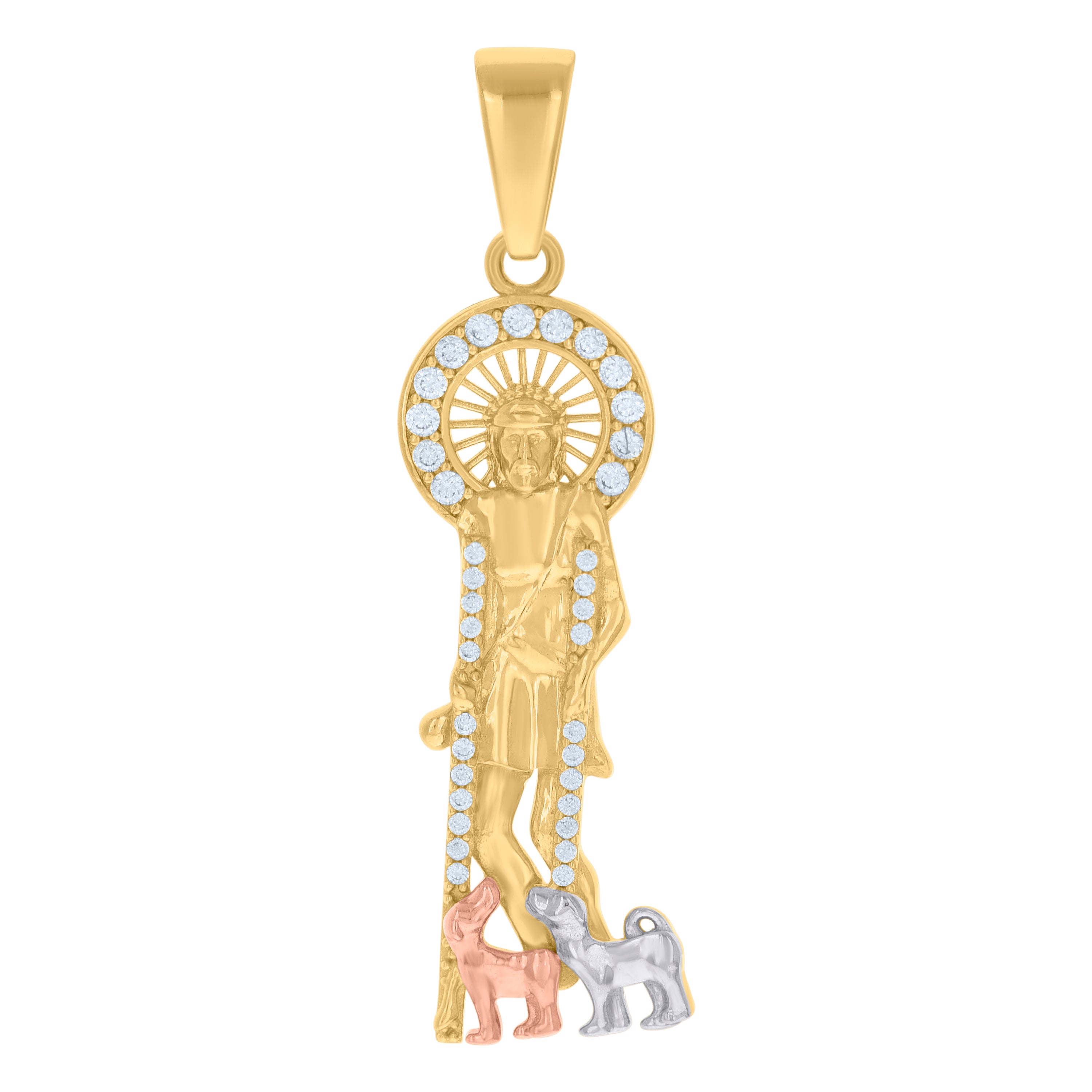10kt Tri-Color Gold Mens Cubic-Zirconia Saint Lazarus Religious Charm Pendant