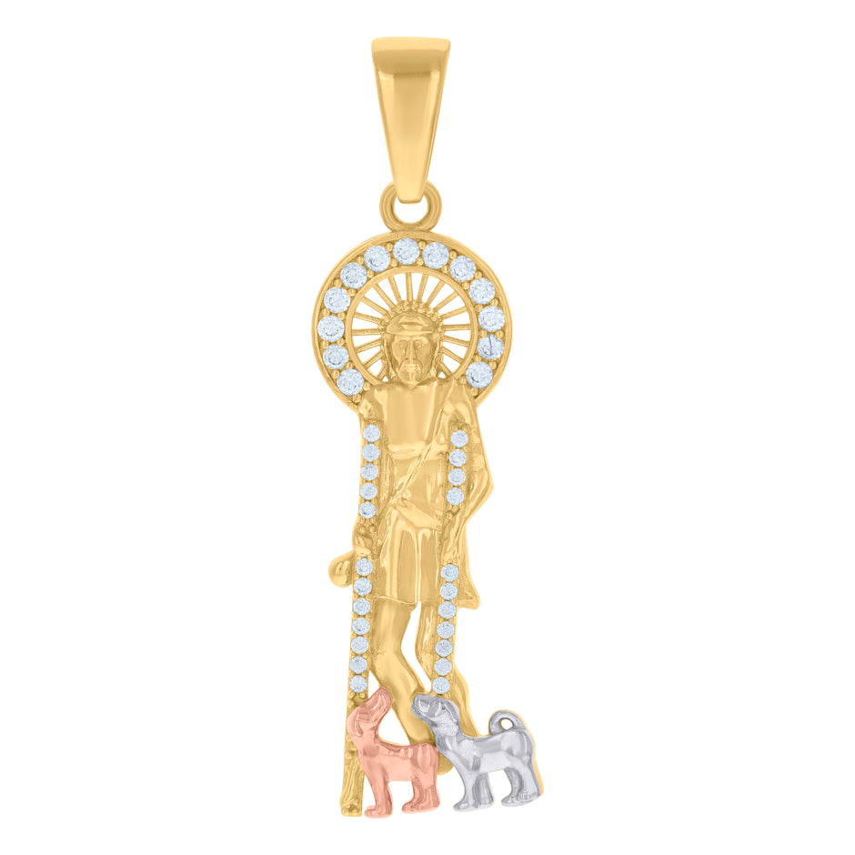 10kt Tri-Color Gold Mens Cubic-Zirconia Saint Lazarus Religious Charm Pendant
