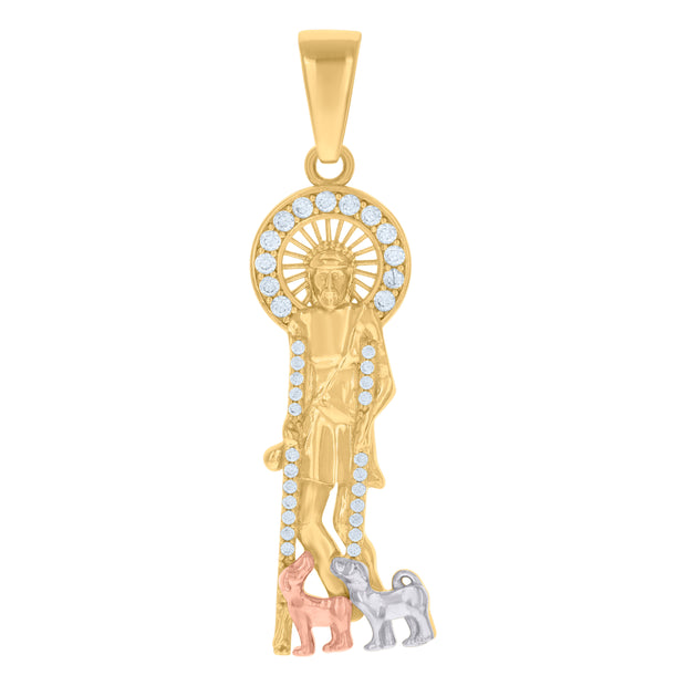10kt Tri-Color Gold Mens Cubic-Zirconia Saint Lazarus Religious Charm Pendant