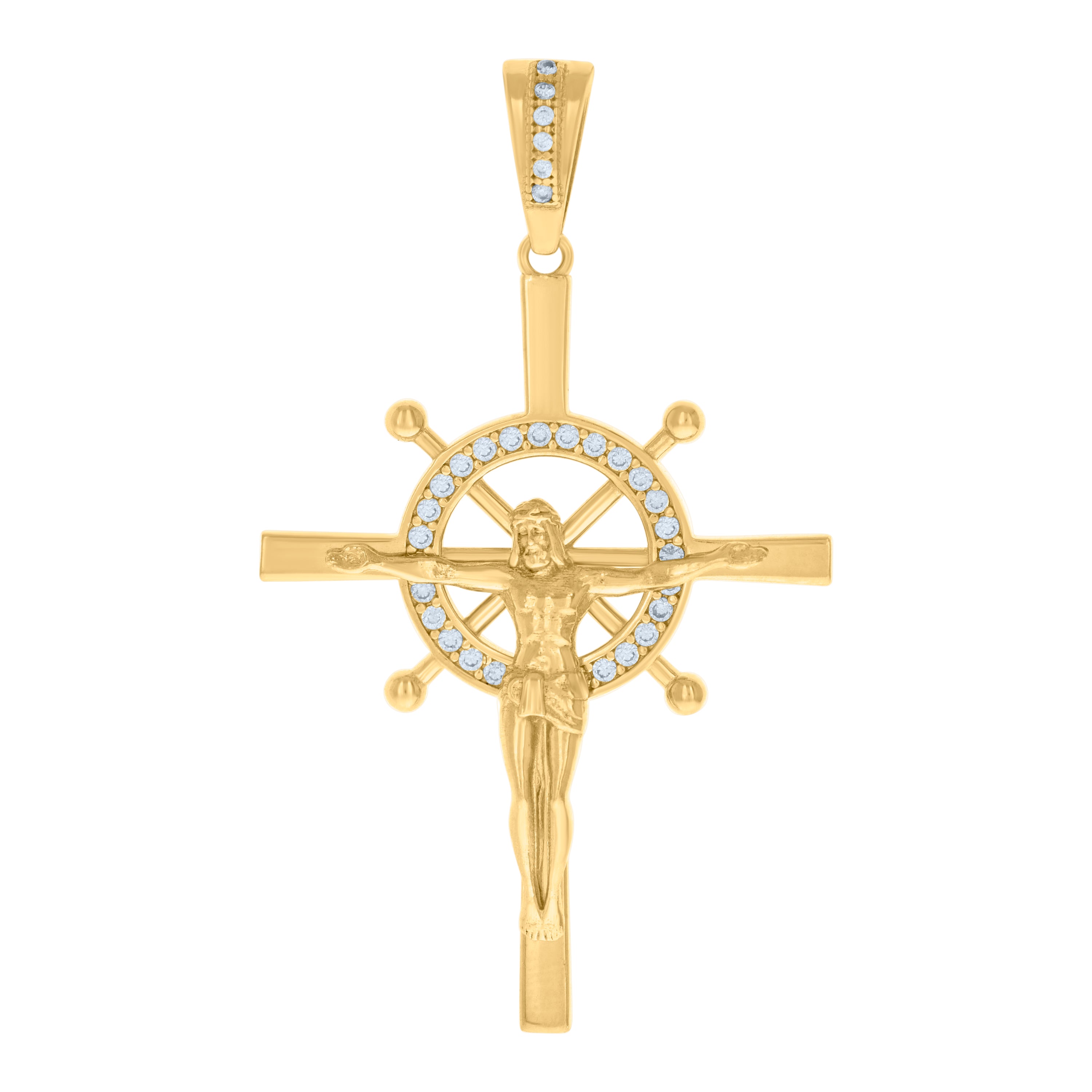 10kt Yellow Gold Mens Cubic-Zirconia Crucifix Cross Religious Charm Pendant