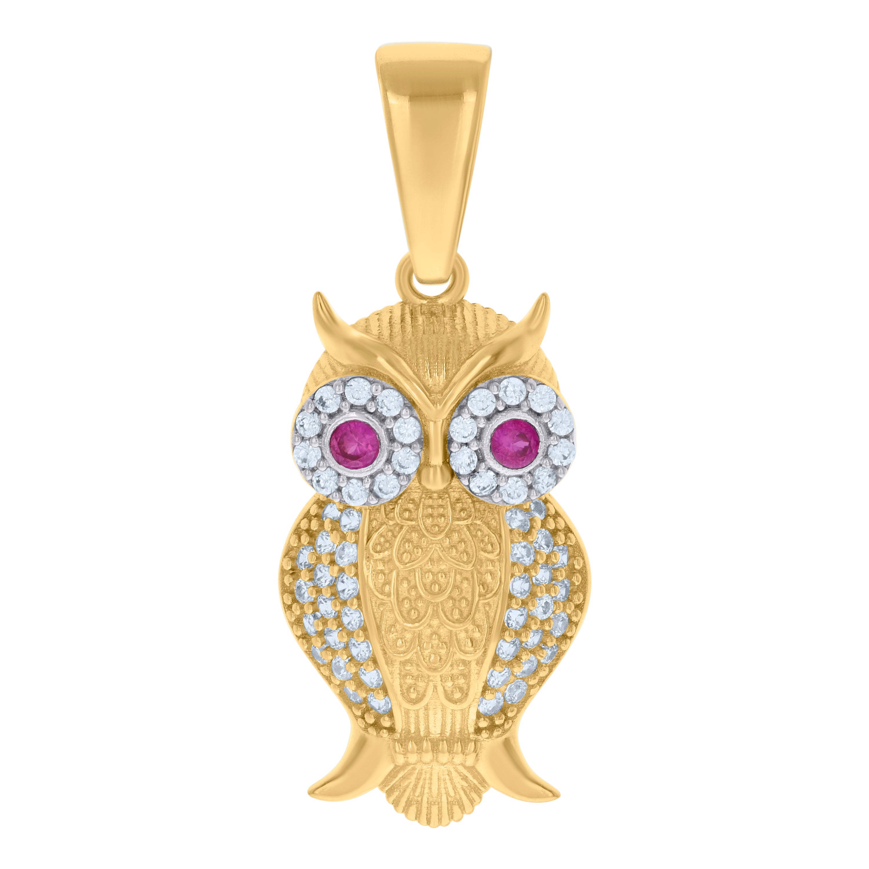 10kt Two-tone Gold Unisex Purple White Cubic-Zirconia Owl Bird Wildlife Charm Pendant