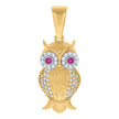 10kt Two-tone Gold Unisex Purple White Cubic-Zirconia Owl Bird Wildlife Charm Pendant