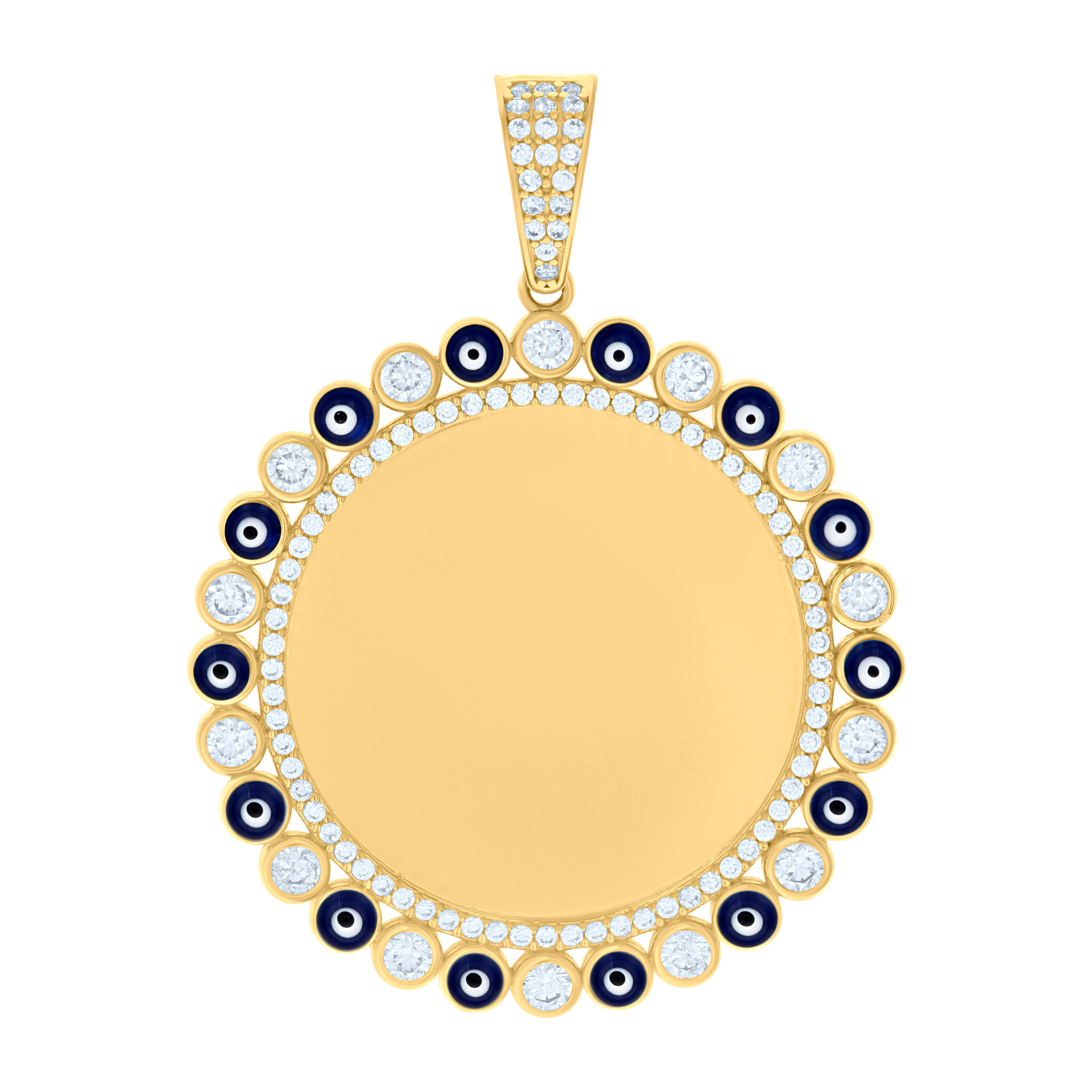 10kt Yellow Gold Mens Cubic-Zirconia Enamel Evil Eye Photo Frame Charm Pendant