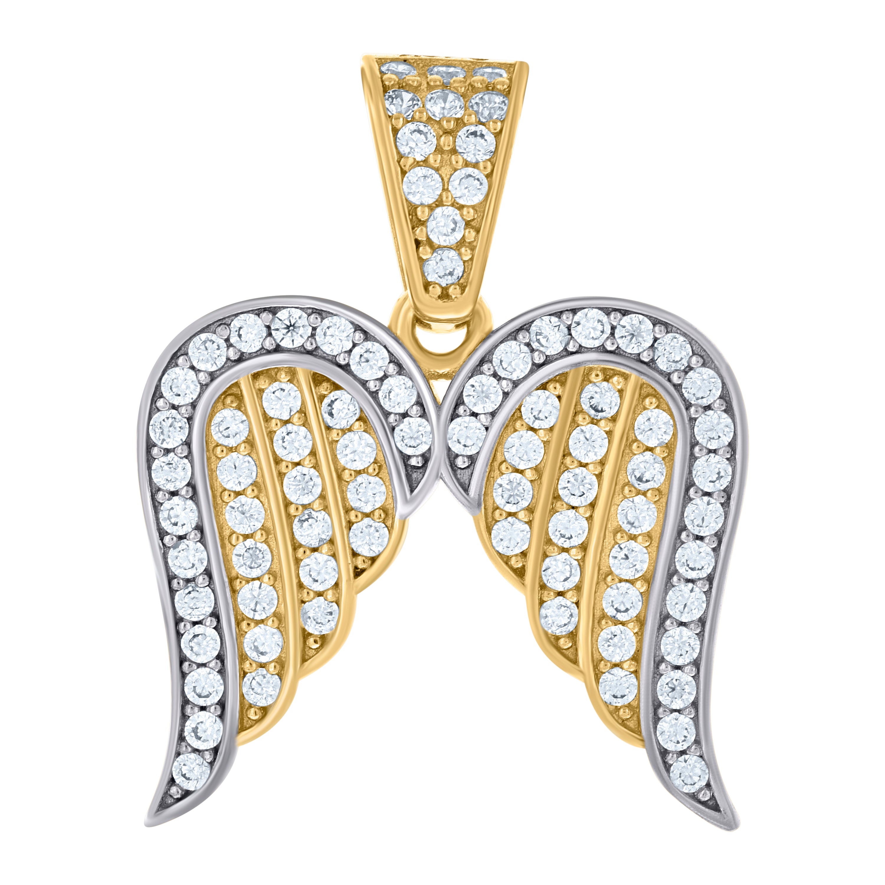 10kt Two-tone Gold Unisex Cubic-Zirconia Angel Wings Charm Pendant