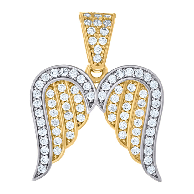 10kt Two-tone Gold Unisex Cubic-Zirconia Angel Wings Charm Pendant