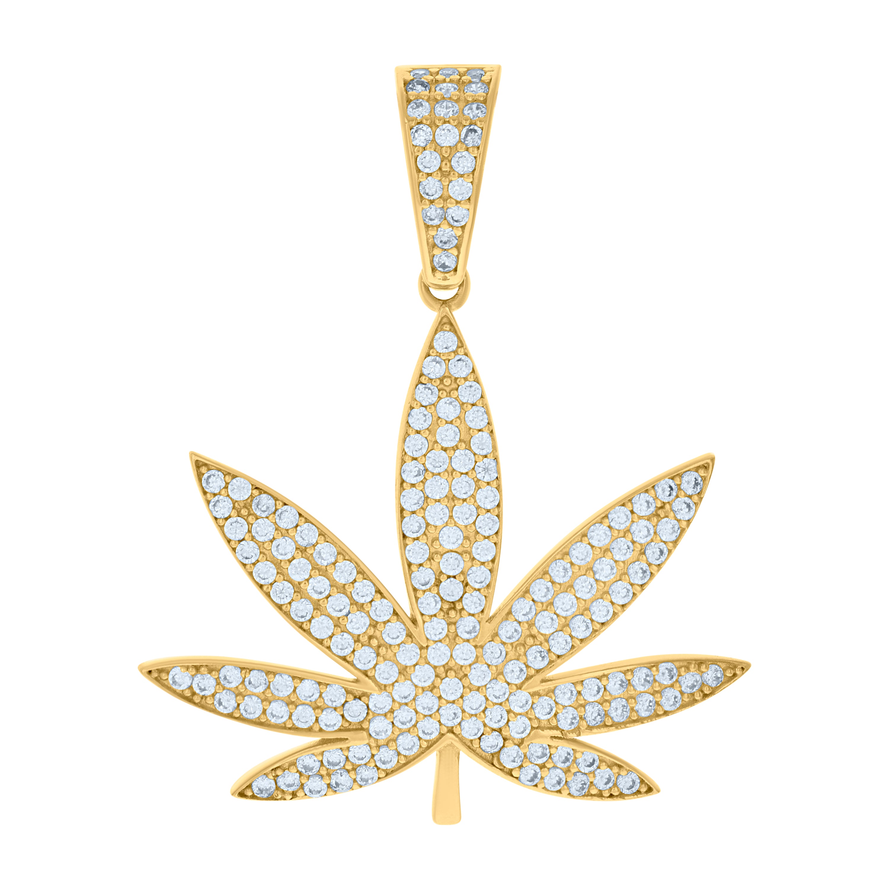 10kt Yellow Gold Unisex Cubic-Zirconia Marijuana Leaf Fashion Charm Pendant