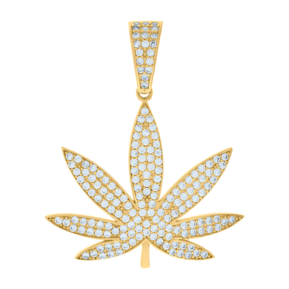 10kt Yellow Gold Unisex Cubic-Zirconia Marijuana Leaf Fashion Charm Pendant