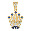 10kt Yellow Gold Womens Blue White Cubic-Zirconia Enamel Crown Evil Eye Good Luck Charm Pendant
