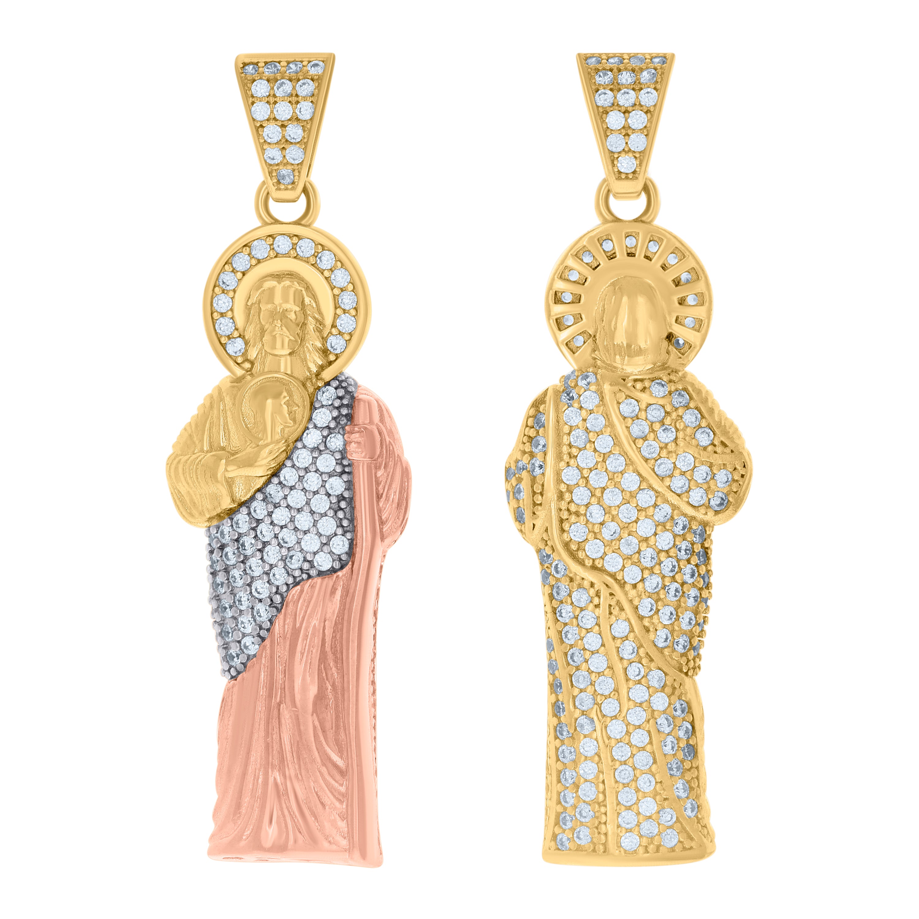 10kt Tri-Color Gold Mens Cubic-Zirconia Saint Jude Religious Charm Pendant