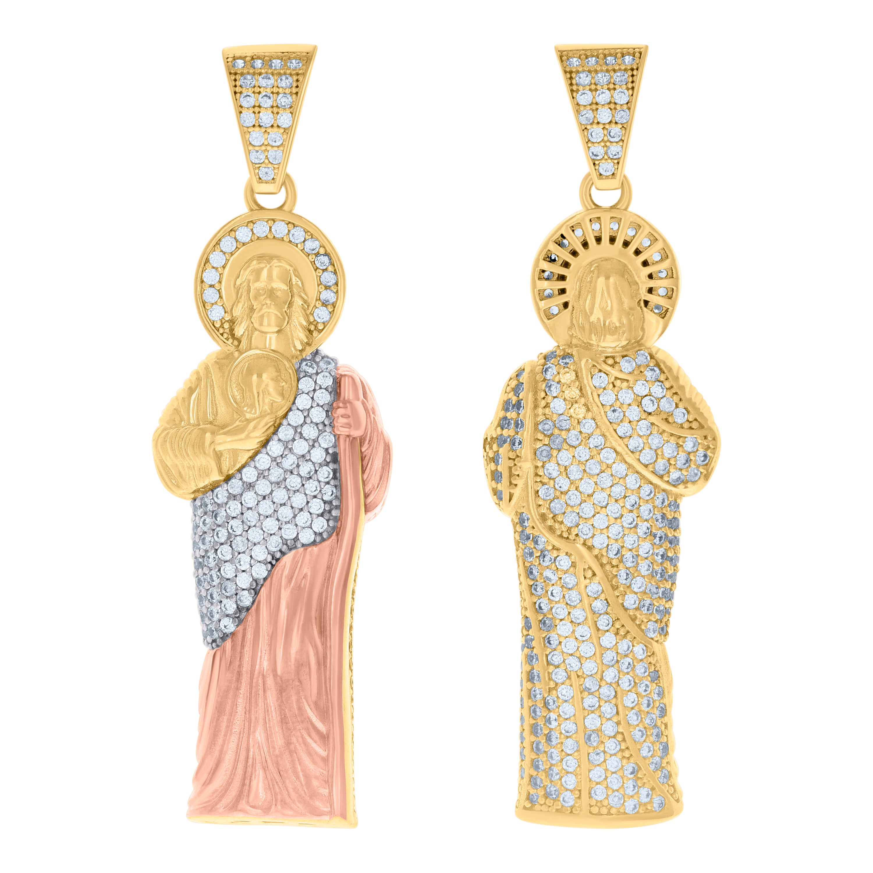 10kt Tri-Color Gold Mens Cubic-Zirconia Saint Jude Religious Charm Pendant