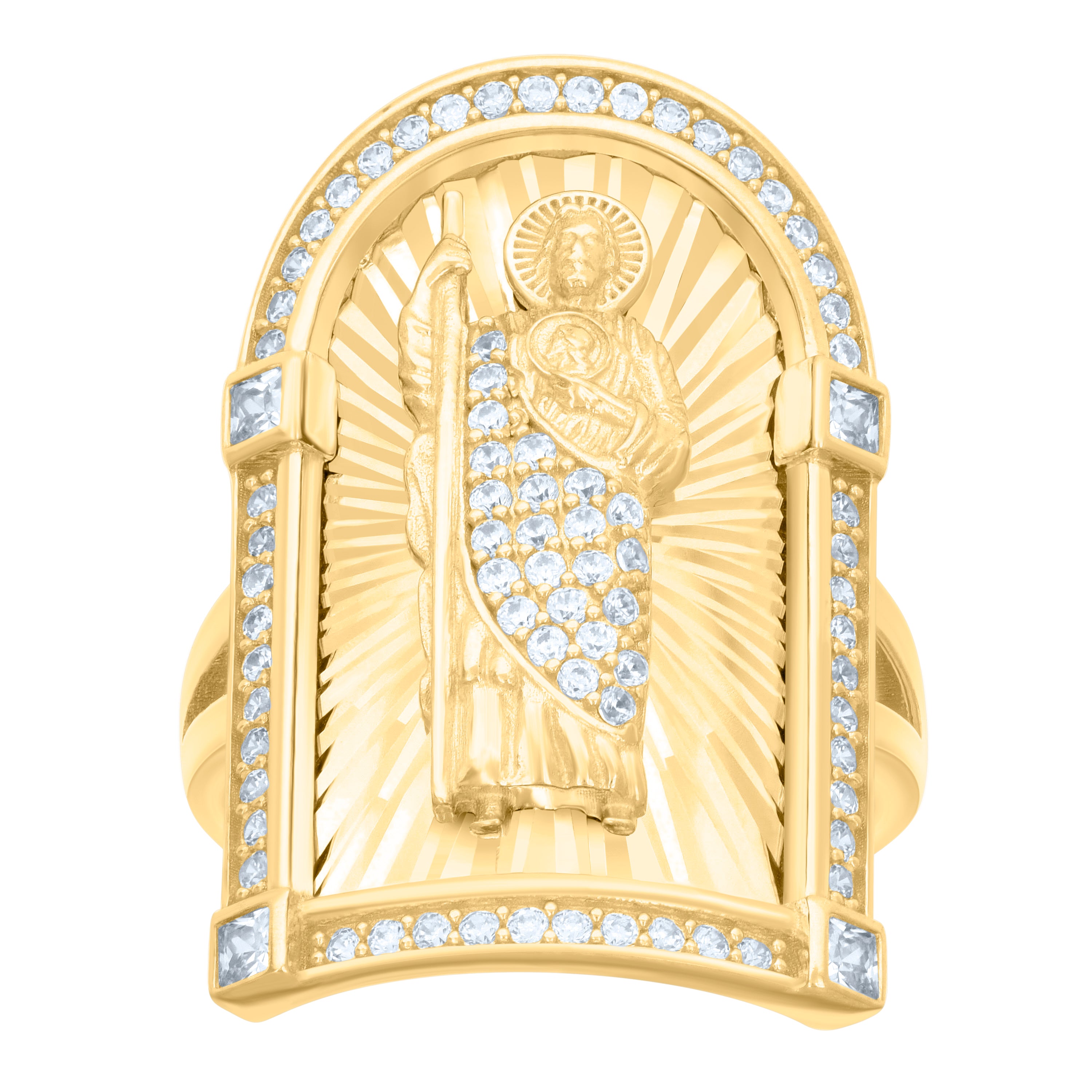 10kt Yellow Gold Womens Princess Cut Round Cubic-Zirconia Saint Jude Religious Ring