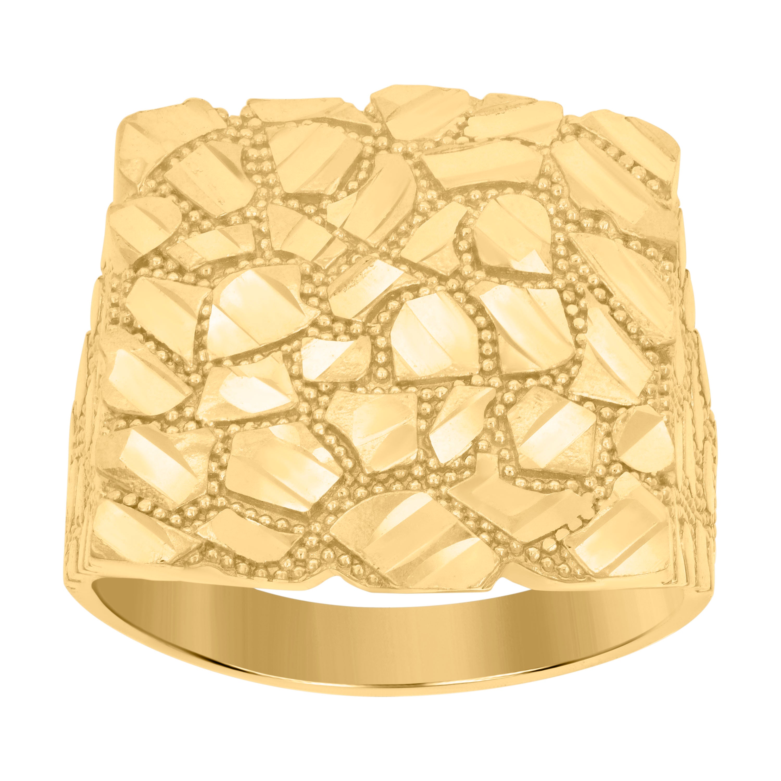 10kt Yellow Gold Mens Diamond-Cut Square Head Nugget Fashion Ring 