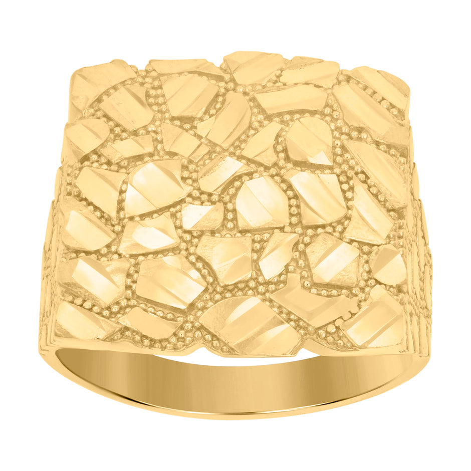 10kt Yellow Gold Mens Diamond-Cut Square Head Nugget Fashion Ring 