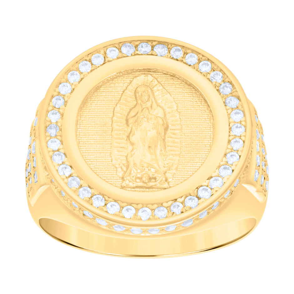 10kt Yellow Gold Unisex Cubic-Zirconia Guadalupe Religious Ring 