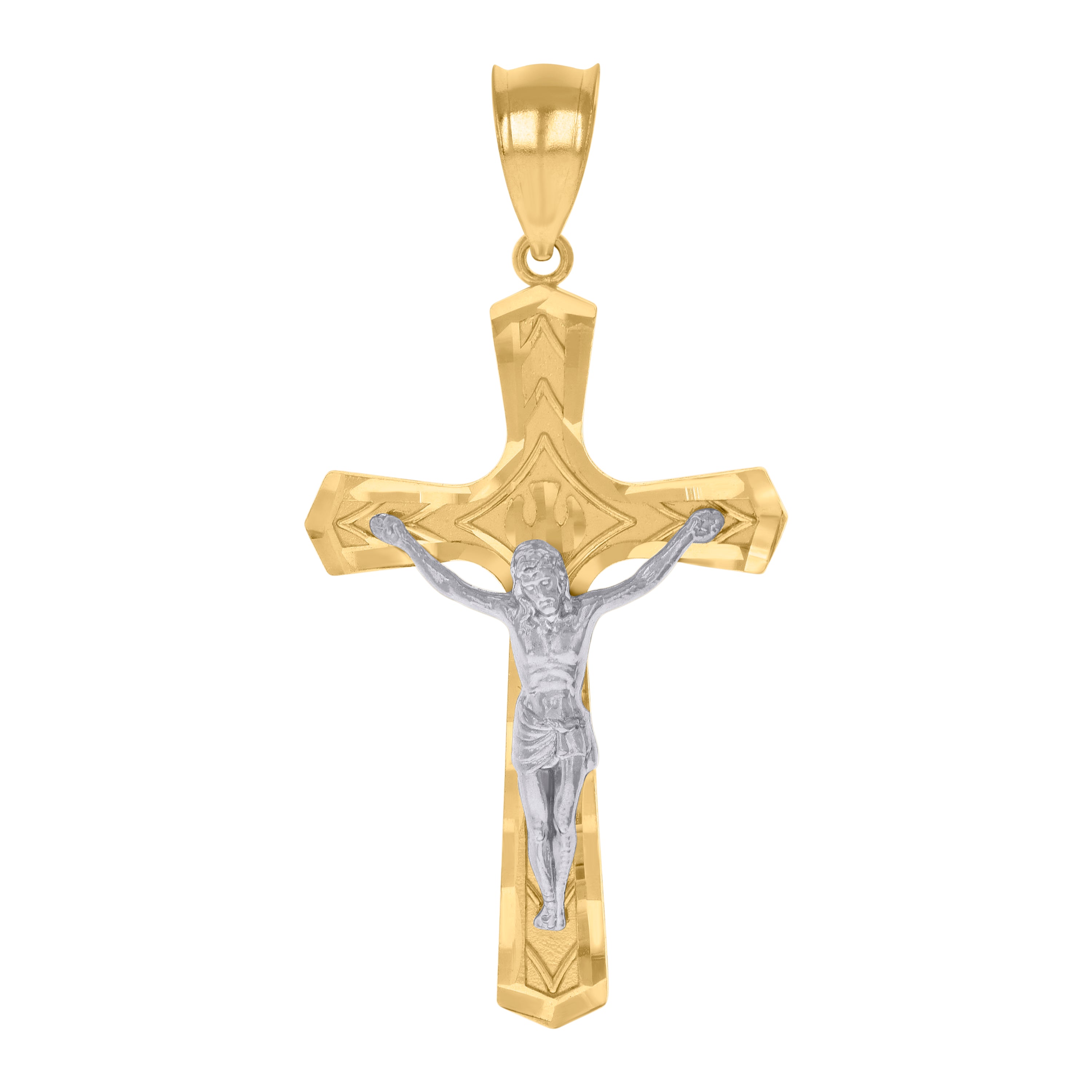 10kt Two-tone Gold Mens Crucifix Cross Religious Charm Pendant