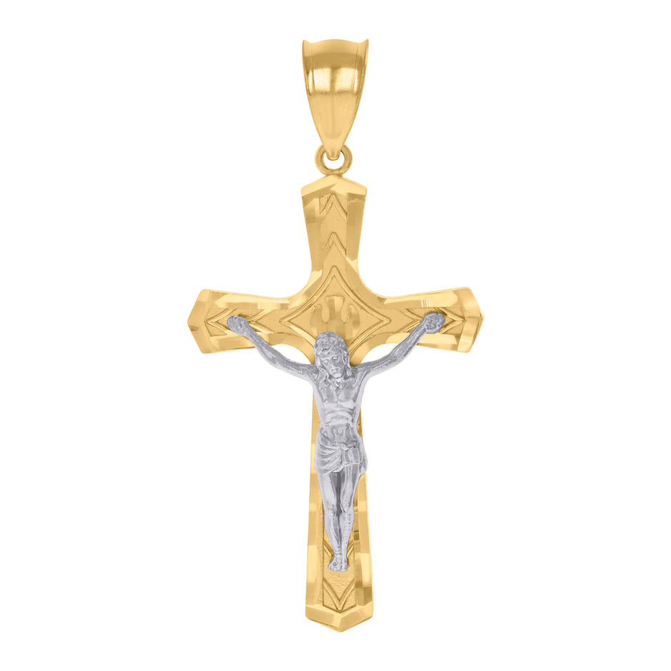 10kt Two-tone Gold Mens Crucifix Cross Religious Charm Pendant