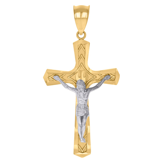 10kt Two-tone Gold Mens Crucifix Cross Religious Charm Pendant