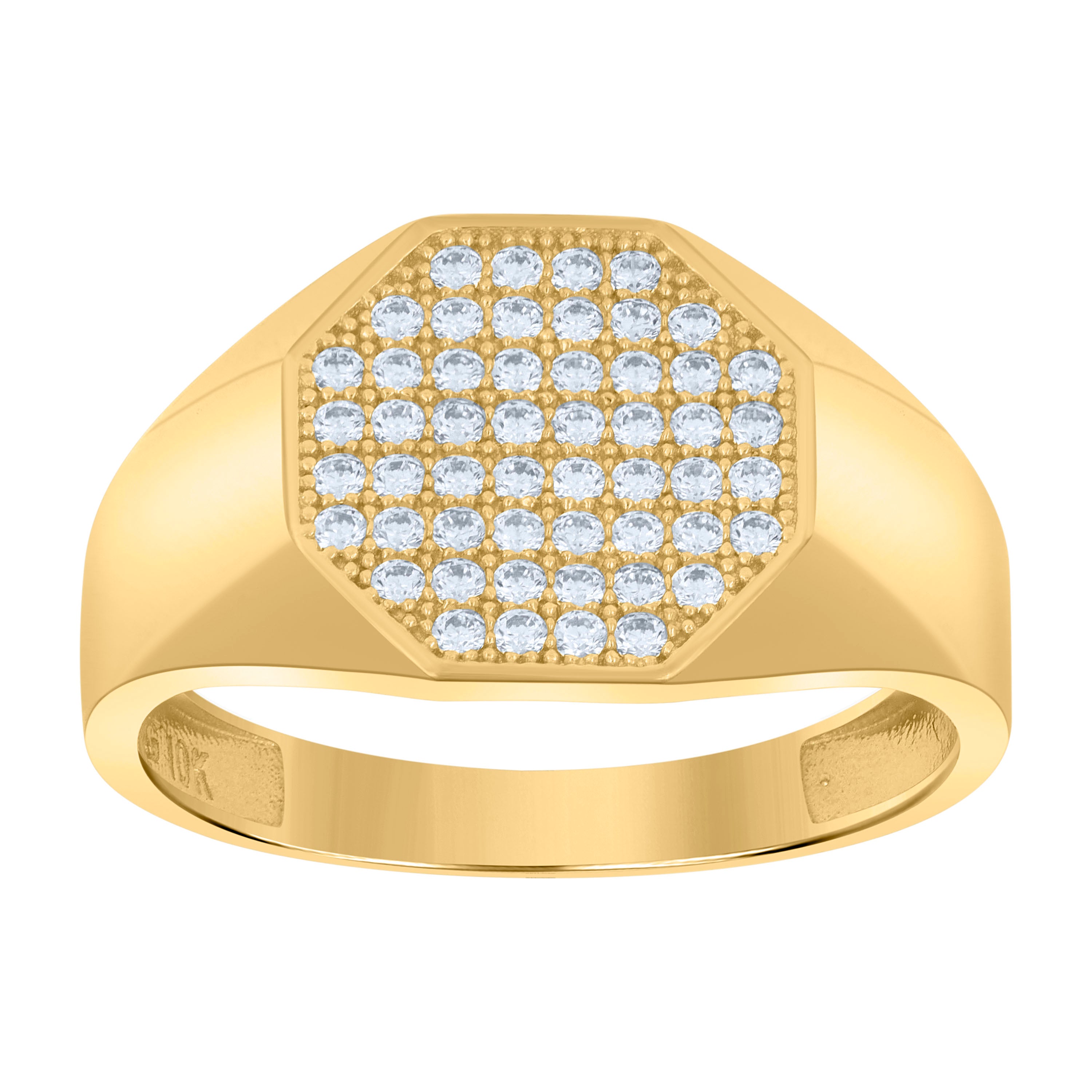 10kt Yellow Gold Mens Cubic-Zirconia Octagon Head Fashion Ring 