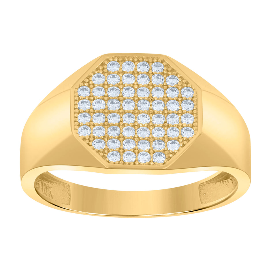 10kt Yellow Gold Mens Cubic-Zirconia Octagon Head Fashion Ring 
