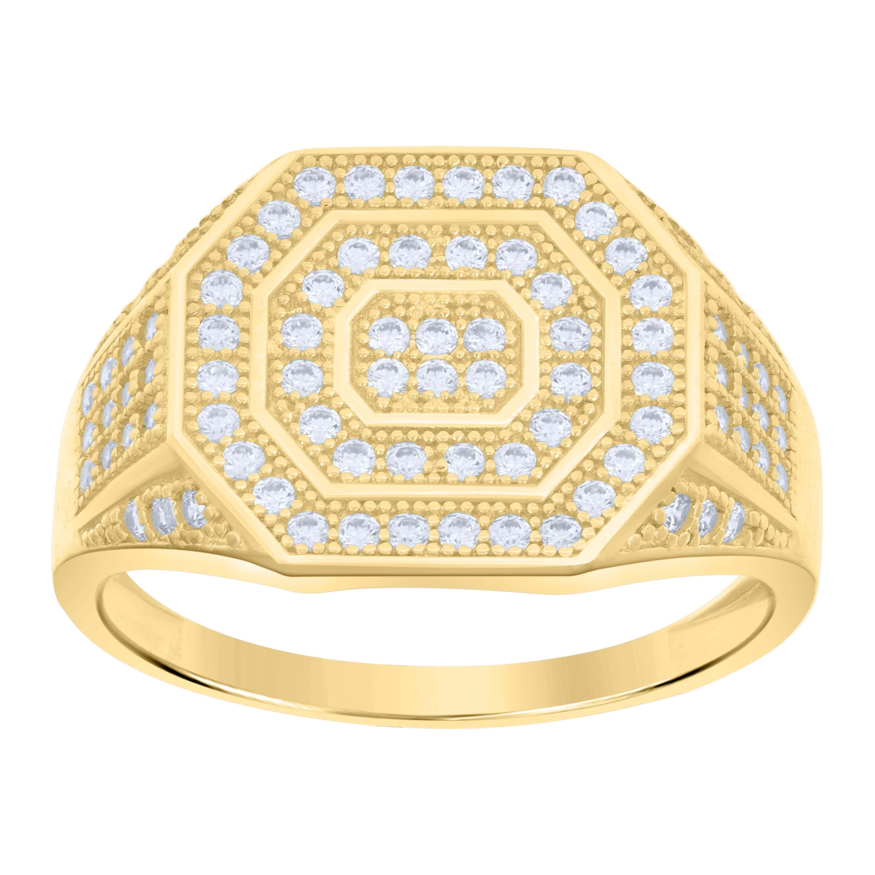 10kt Yellow Gold Mens Cubic-Zirconia Octagon Head Fashion Ring