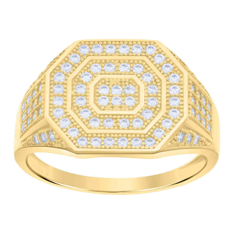 10kt Yellow Gold Mens Cubic-Zirconia Octagon Head Fashion Ring