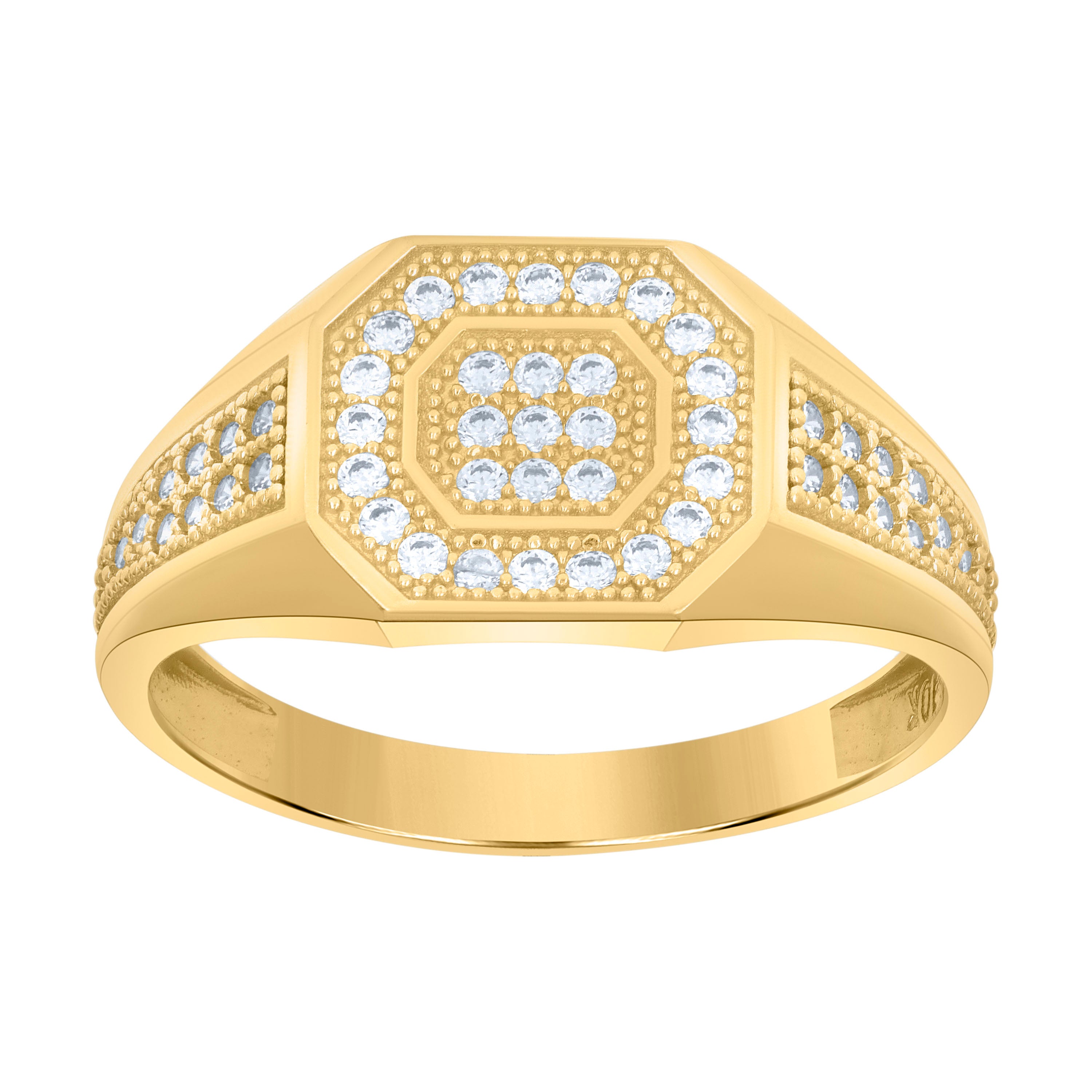 10kt Yellow Gold Mens Cubic-Zirconia Octagon Head Fashion Ring 