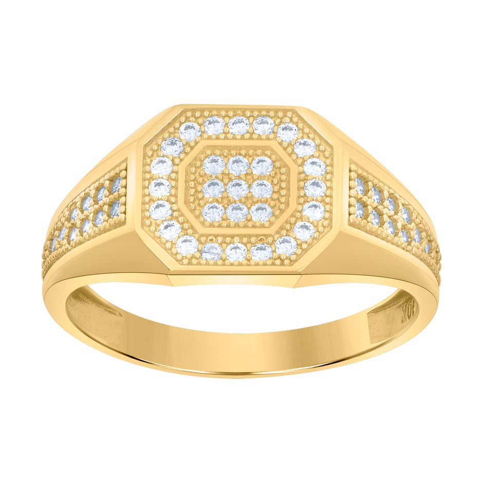 10kt Yellow Gold Mens Cubic-Zirconia Octagon Head Fashion Ring 