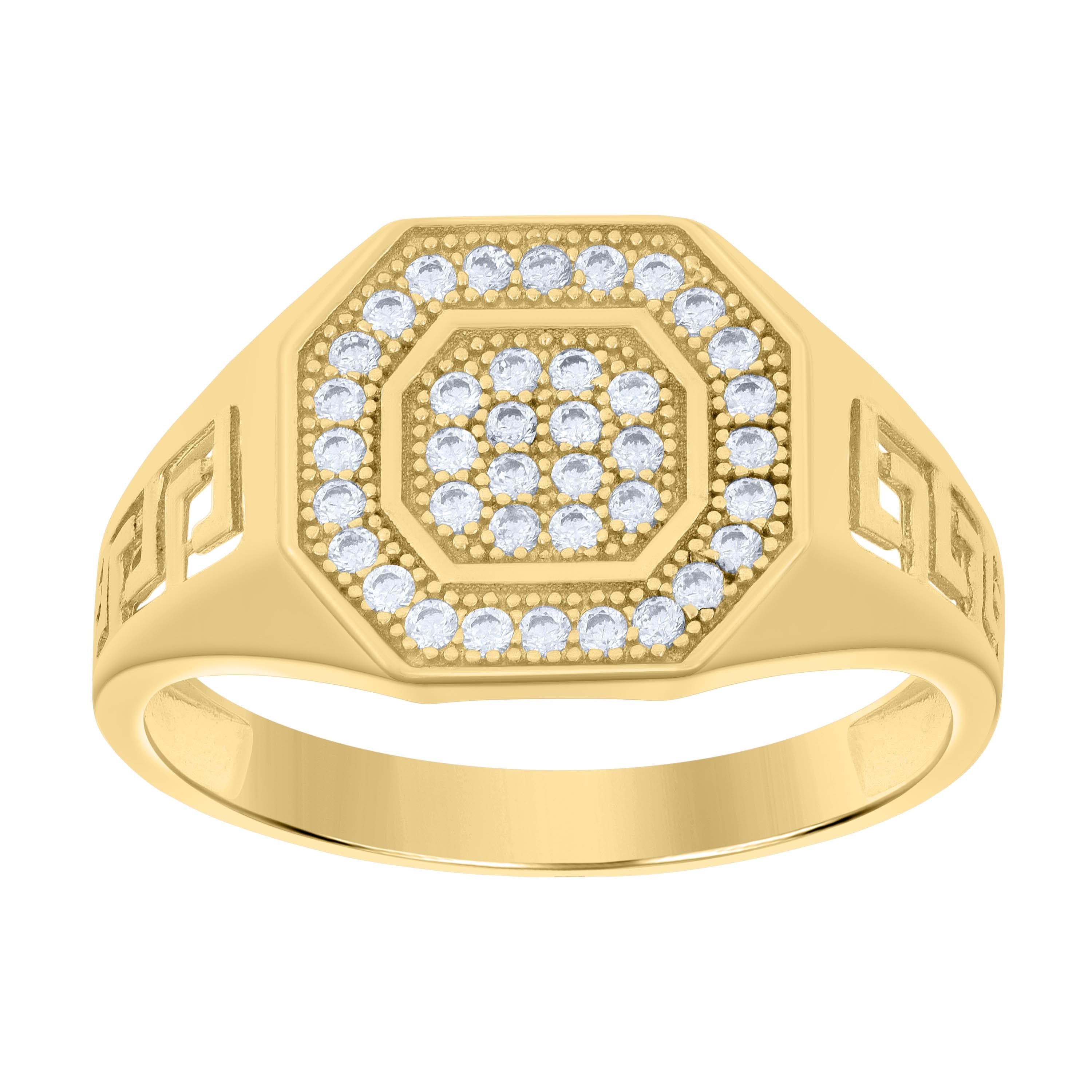 10kt Yellow Gold Mens Cubic-Zirconia Octagon Head Fashion Ring