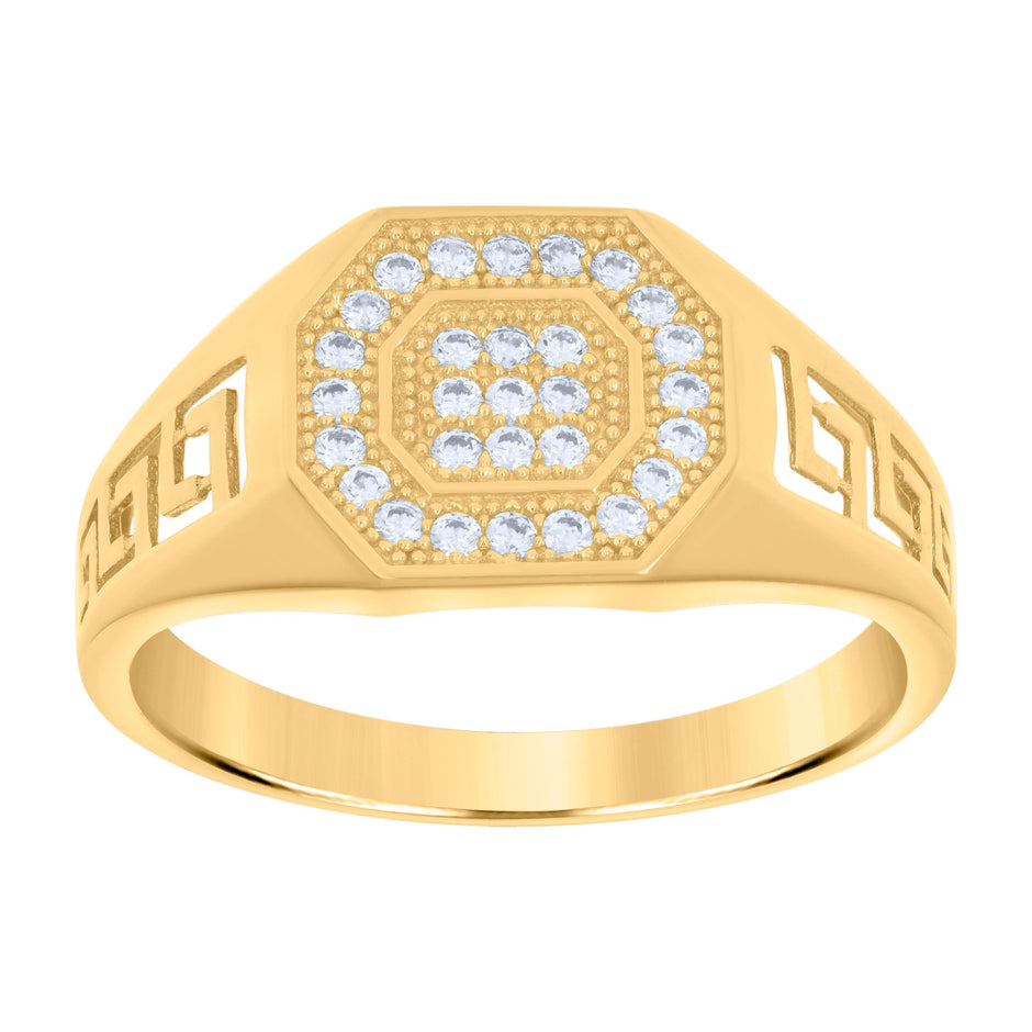 10kt Yellow Gold Mens Cubic-Zirconia Octagon Head Fashion Ring 