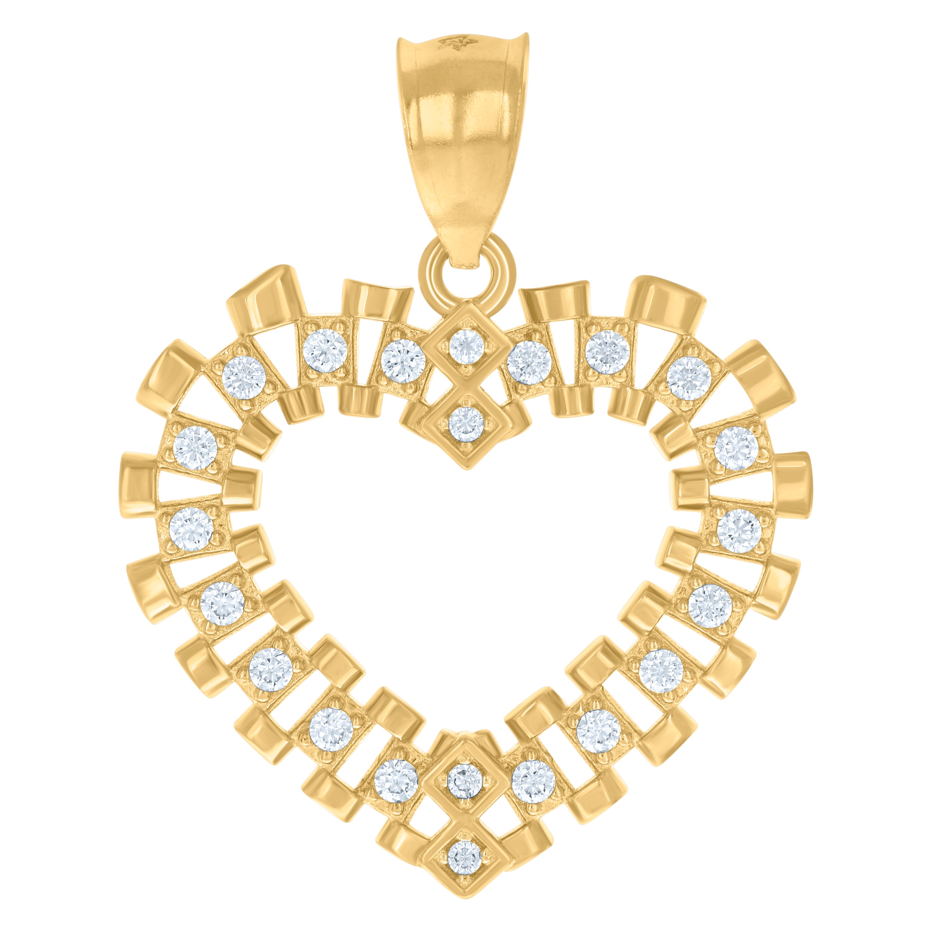 10kt Yellow Gold Womens Cubic-Zirconia Heart Charm Pendant